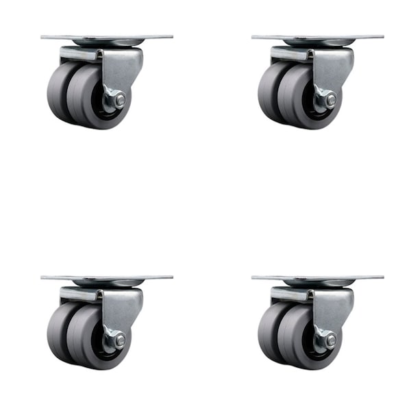 Low Profile Thermoplastic 2'' Dual Wheel Top Plate Swivel Caster Set, 4PK